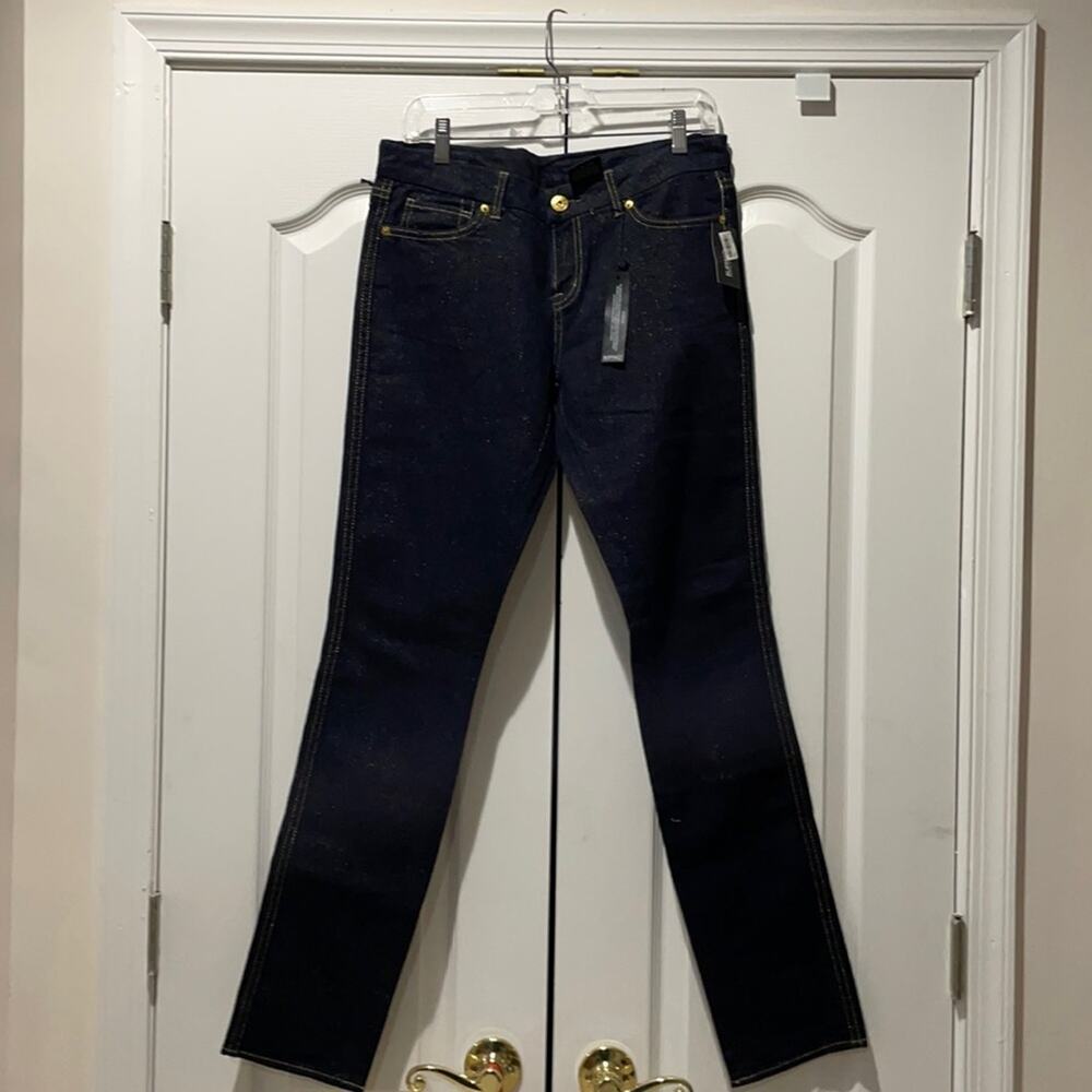 Buffalo David Britton 29 deep blue jean w/gold metallic throughout skinny nwt